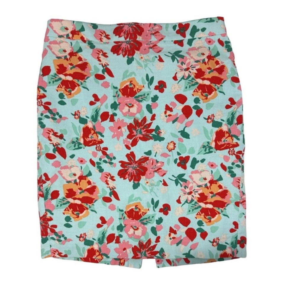 J. Crew Teal Floral Pencil Skirt. Size 8